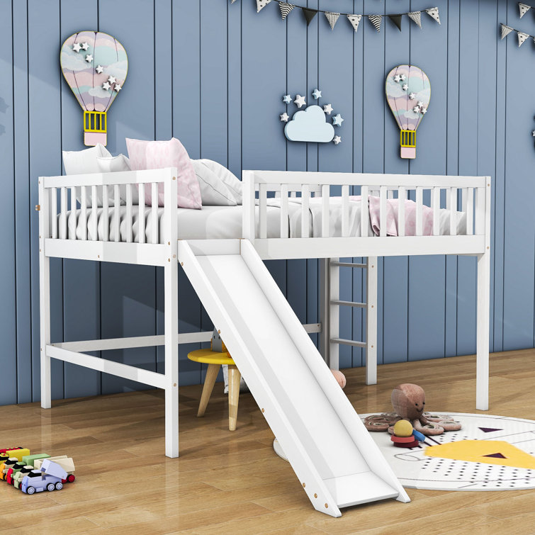 Full size low clearance loft bed with slide